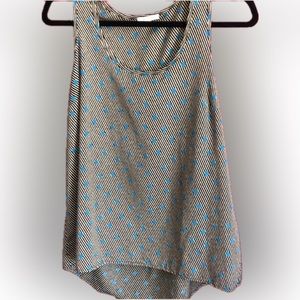 Pleione Patterned Top size small rare tank pleats holiday party blue black gray